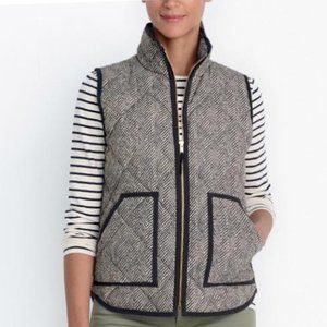 J.Crew Black and White Herringbone Quilted Puffer Vest, Size M